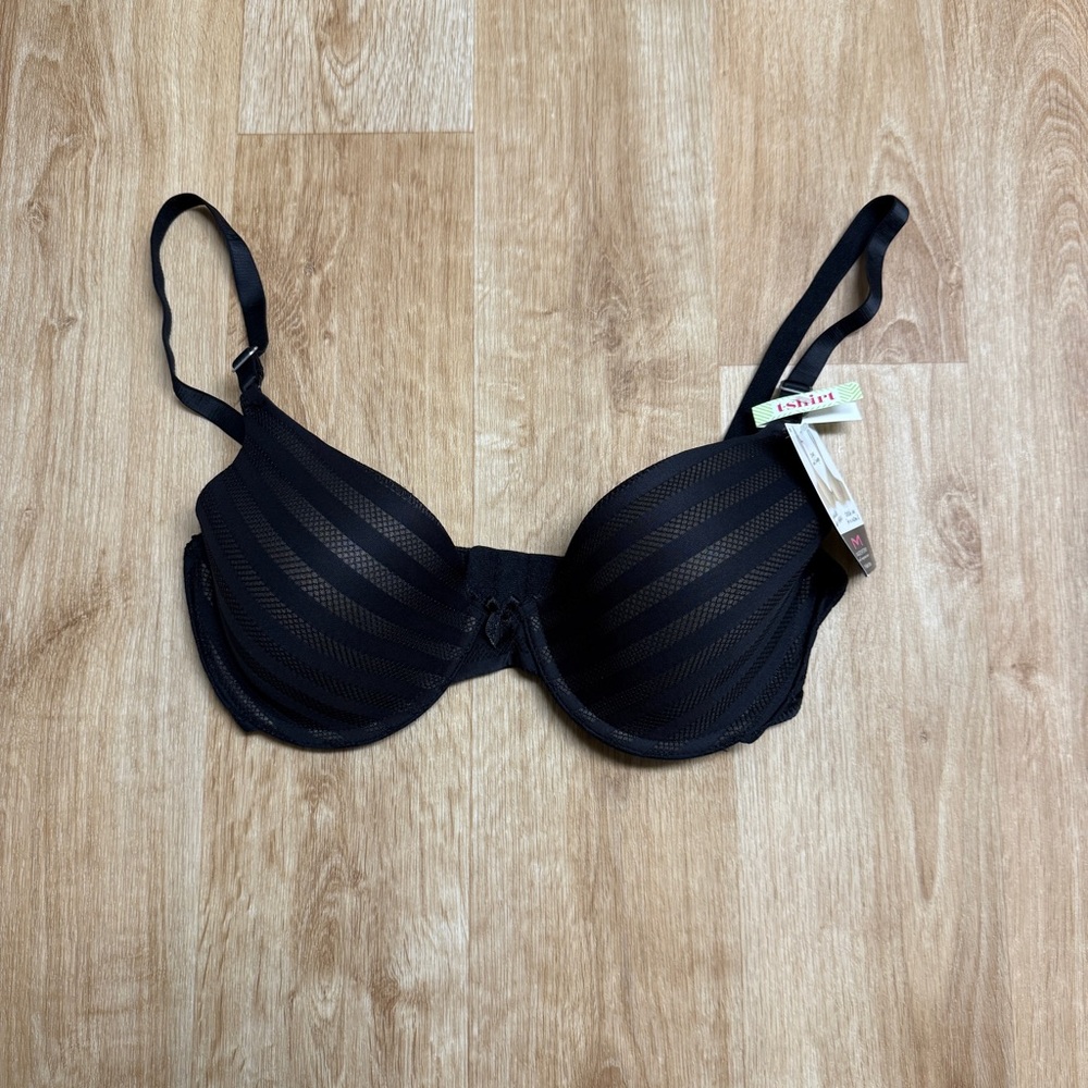 MAIDENFORM T-SHIRT BRA WIRED SIZE 34D BLACK MESH LIGHTLY LINED NEW